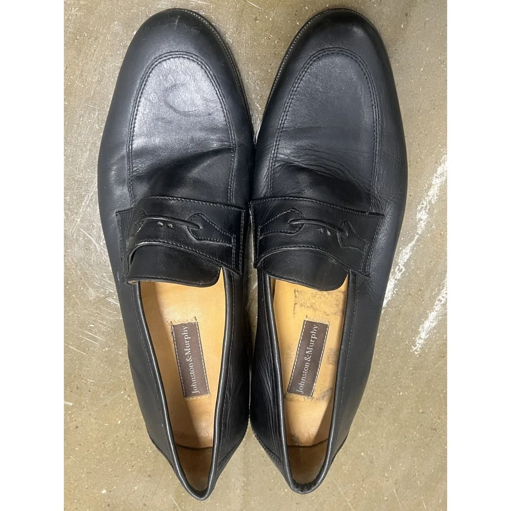 Johnston & Murphy Penny Loafers Size 10 Mens Black Leather Dress Shoes 59-11277
